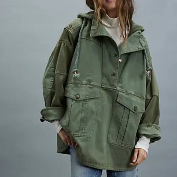 #72 NWT Free People Marlie Washed Pullover Jacket in Crystal Kelp - Picture 3 of 7